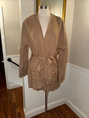 French Connection Womens Ava Linen-Blend Jacket in Wet Sand. Medium. NWT.